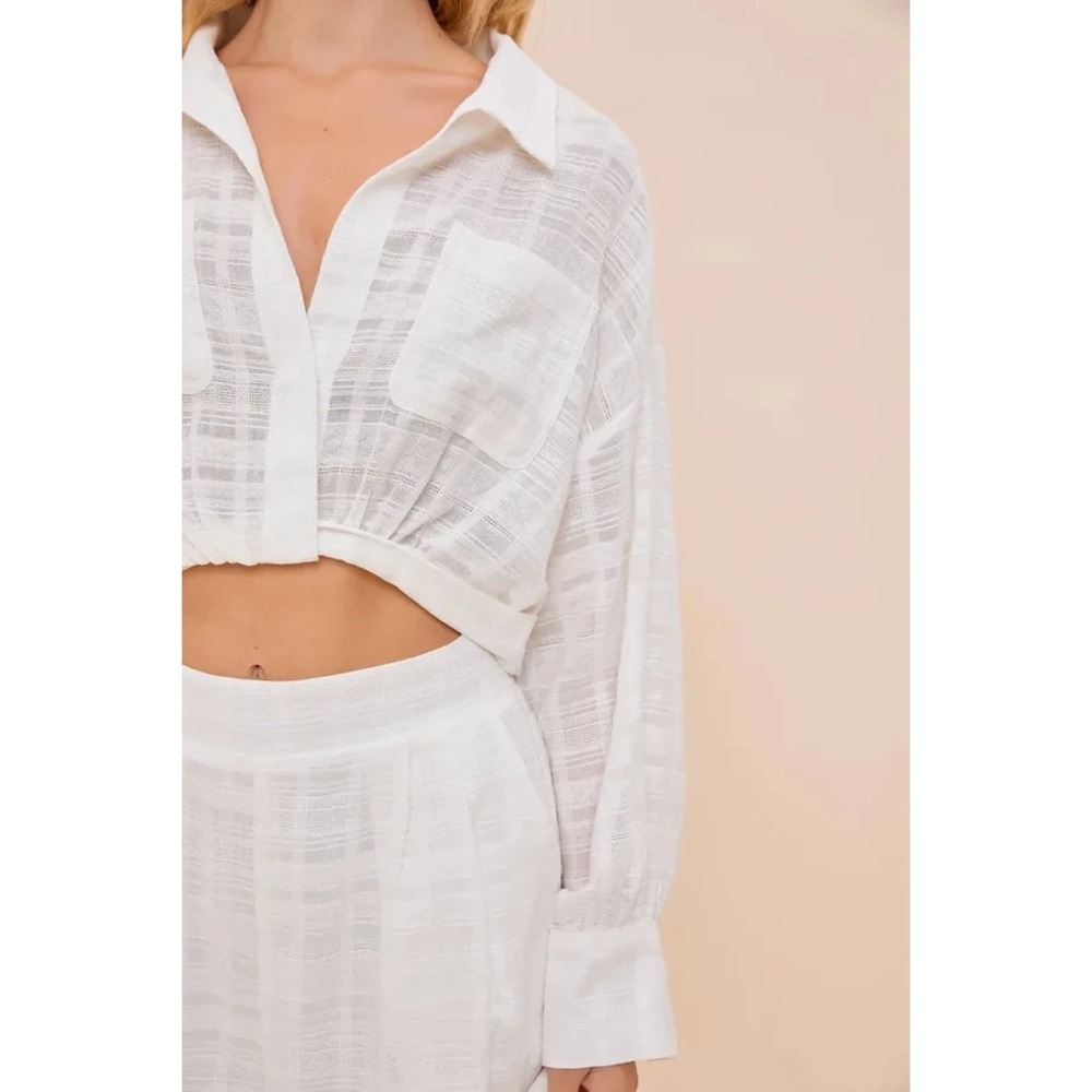 Mustard Seed White 2 Piece Cotton Textured Twist Crop Top & Shorts Set Small - Picture 16 of 16